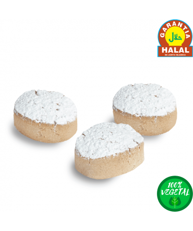 Halal peanut polvoron covered with powdered sugar